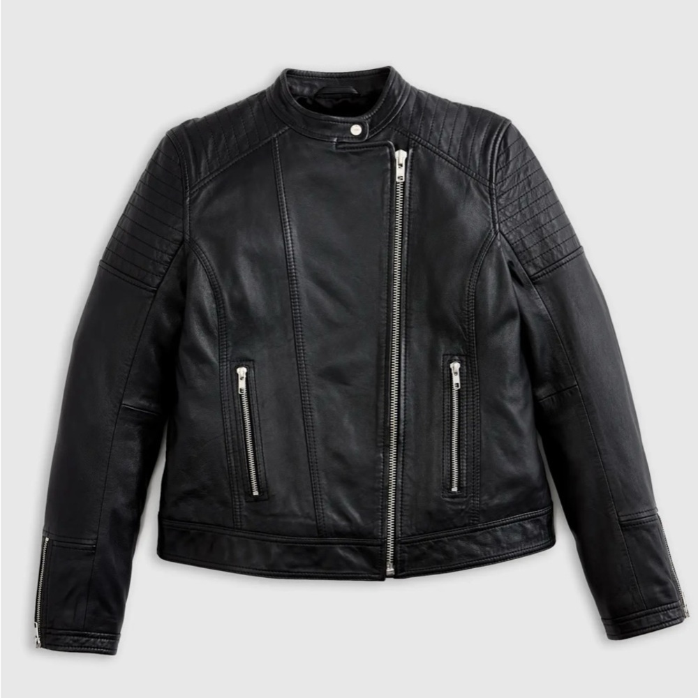 Quince Black 100% Leather Moto Jacket
